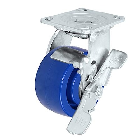 Casterhq 4"x2" Stainless Steel Swivel Caster W/ Locking Brake, Blue Solid CBSSSP42